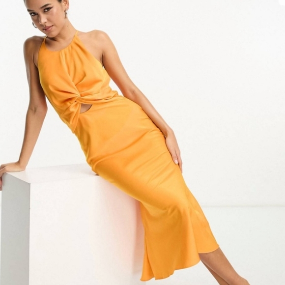 ASOS Dresses & Skirts - ASOS Design orange satin cut out sleeveless tie back midi dress
